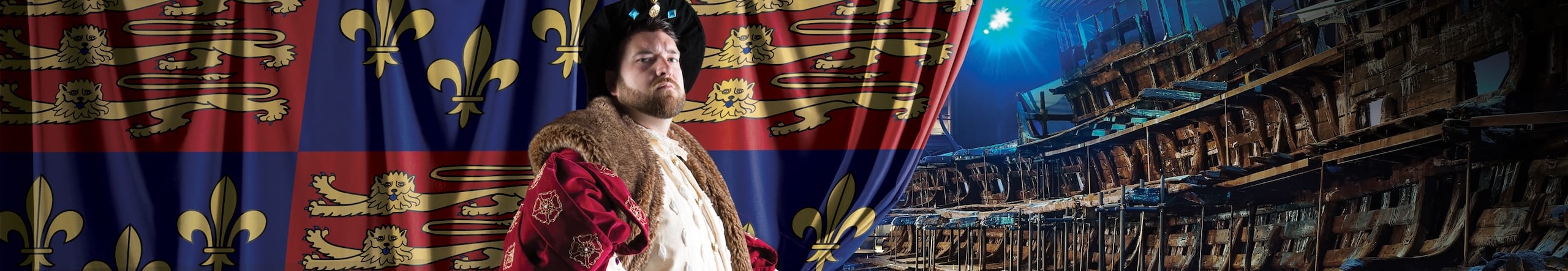 King Henry VIII in front of royal standard